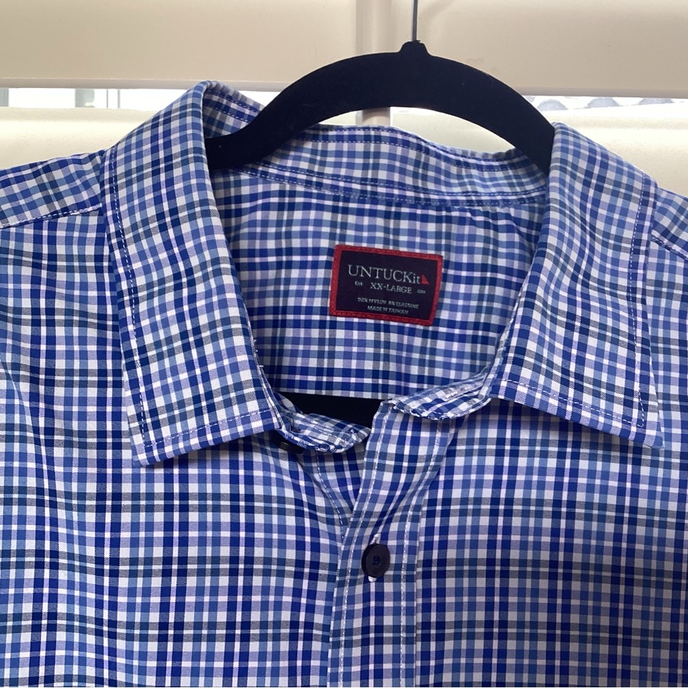 Untuckit Men's Short Sleeve Blue plaid Shirt Size XL